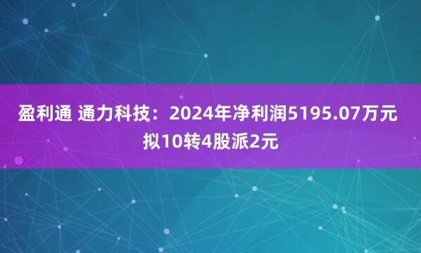 盈利通 通力科技：2024年净利润5195.07万元 拟10转4股派2元
