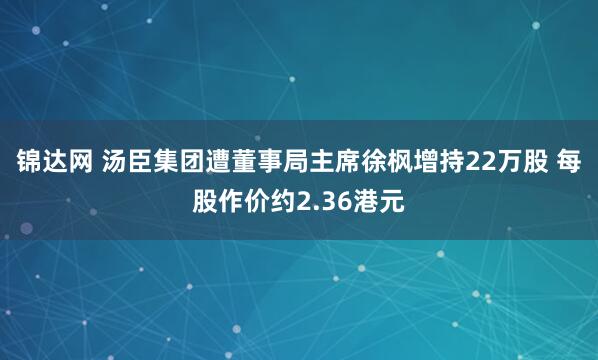 锦达网 汤臣集团遭董事局主席徐枫增持22万股 每股作价约2.36港元